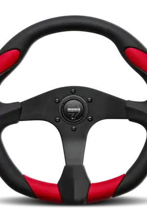 Limited Time Momo Quark Steering Wheel 350 mm - Black Poly/Black Spokes/Red Inserts