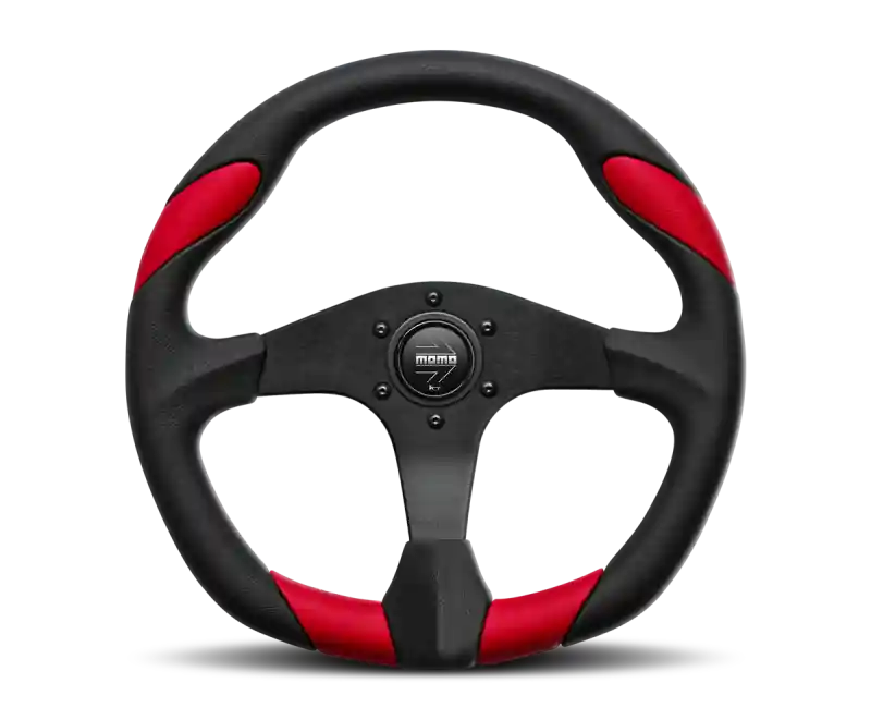 Limited Time Momo Quark Steering Wheel 350 mm - Black Poly/Black Spokes/Red Inserts