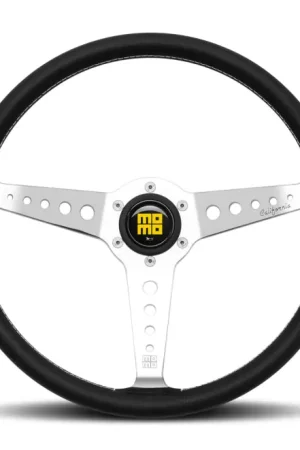 Direct From Factory Momo California Steering Wheel 360 mm - Black Leather/White Stitch/Pol Spokes