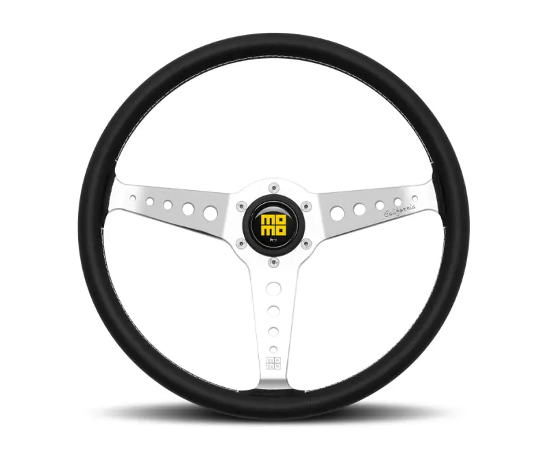 Direct From Factory Momo California Steering Wheel 360 mm - Black Leather/White Stitch/Pol Spokes