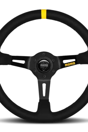 Same Day Shipping Momo MOD08 Steering Wheel 350 mm -Black Suede/Black Spokes/1 Stripe