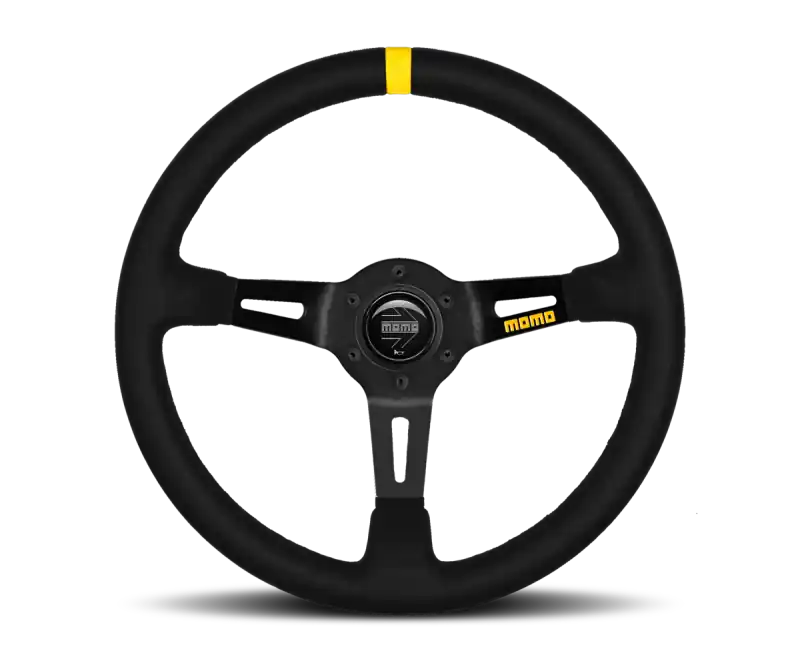 Same Day Shipping Momo MOD08 Steering Wheel 350 mm -Black Suede/Black Spokes/1 Stripe