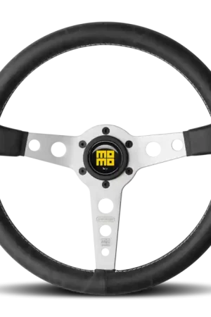 Momo Prototipo Steering Wheel 350 mm - Black Leather/White Stitch/Brshd Spokes Buy Online