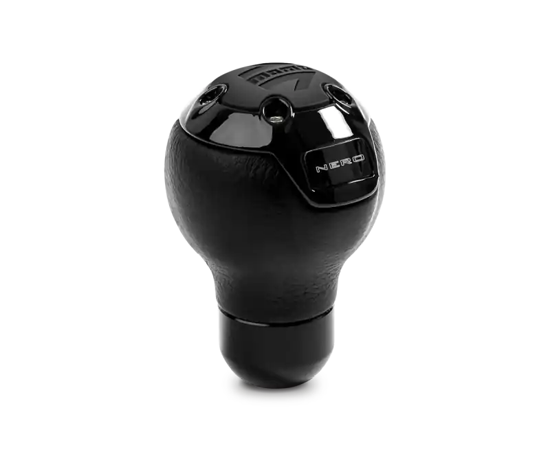Professional Grade Momo Nero Shift Knob - Tall Black Leather, Black Chrome Insert