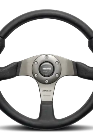 Price Cut Momo Race Steering Wheel 350 mm - Black Leather/Anth Spokes