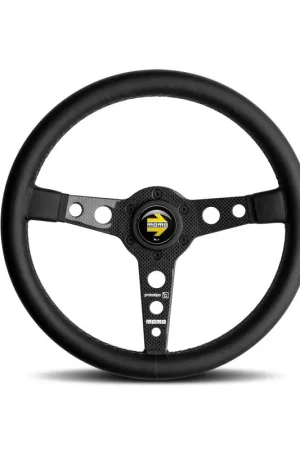 Warranty Included Momo Prototipo 6C Steering Wheel 350 mm - Black Leather/Gry St/Cbn Fbr Spoke
