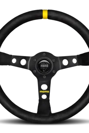 Brand New Momo MOD07 Steering Wheel 350 mm -Black Suede/Black Spokes/1 Stripe