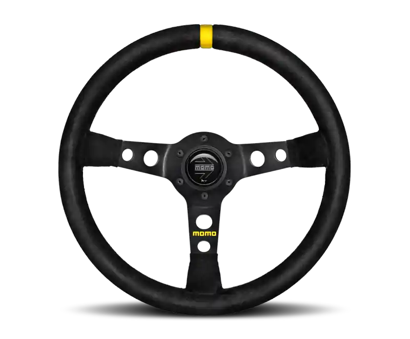 Brand New Momo MOD07 Steering Wheel 350 mm -Black Suede/Black Spokes/1 Stripe
