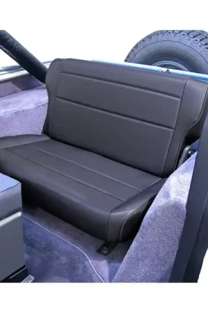 Shop Now Rugged Ridge Fold&Tumble Rear Seat Black Denim 76-95 Jeep CJ / Jeep Wrangler