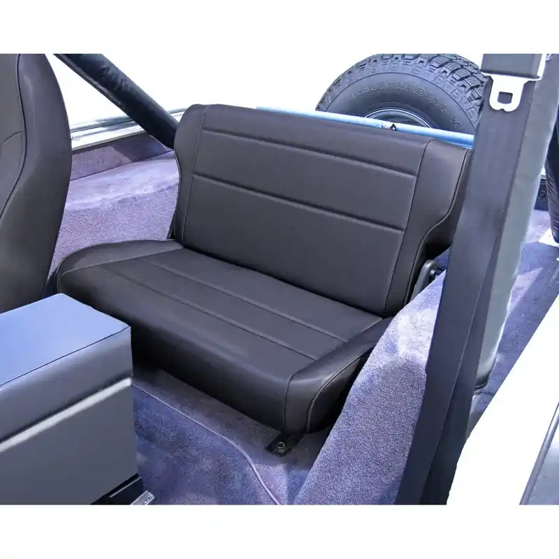 Shop Now Rugged Ridge Fold&Tumble Rear Seat Black Denim 76-95 Jeep CJ / Jeep Wrangler