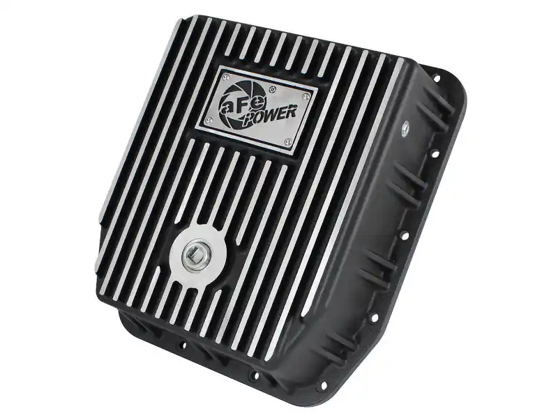 aFe POWER Transmission Pan Ford Trucks 80-92 (AOD Transmission)- Black w/ Machined Fins Bulk Order