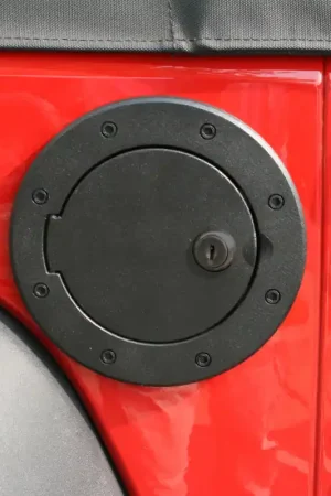 Rugged Ridge Locking Gas Cap Door Black Alum 07-18 Jeep Wrangler JK Worldwide Shipping