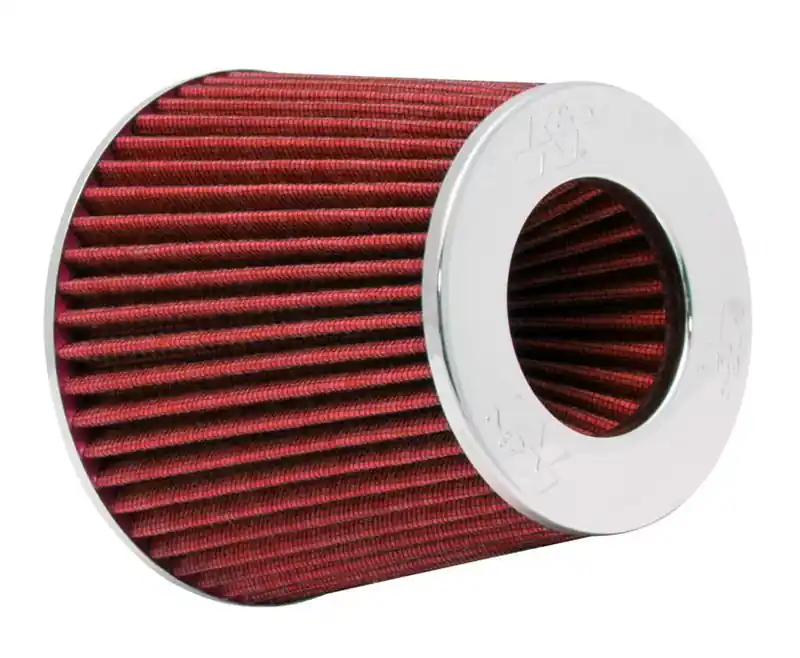 K&N Universal Air Filter Chrome Round Tapered Red - 4in ID x 1.125in L x 5.5in H (Multi Lingual) New Arrival