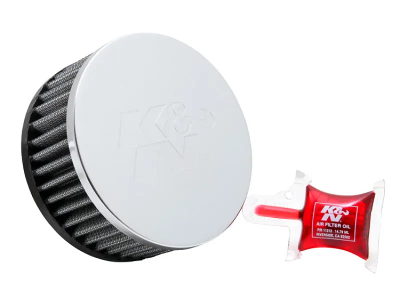 Shop Now K&N Universal Chrome Filter 2 1/2 inch O/S FLG / 4 1/2 inch OD / 2 inch Height