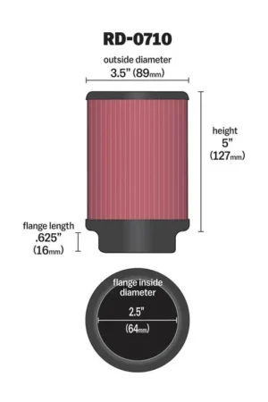 K&N Universal Rubber Filter 2.5in Flange ID x 3.5in OD x 5in Height Affordable