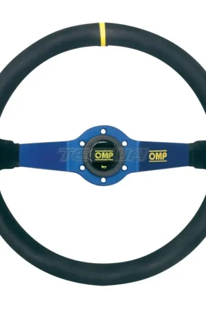 OMP Rally Steering Wheel Black Suede Blue Spokes 350mm 2 Spoke Final Sale