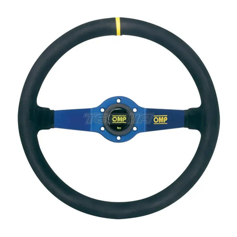 OMP Rally Steering Wheel Black Suede Blue Spokes 350mm 2 Spoke Final Sale