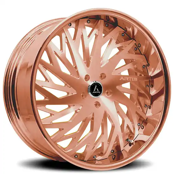 20" Artis Forged Wheels Northtown Brushed Rose Gold Face with Rose Gold over Chrome Lip Rims Warranty Included