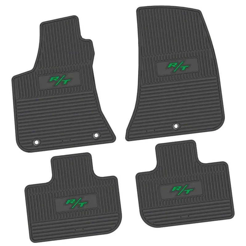 Factory Floorpan Fit Custom Vintage Scene Front and Rear Floor Mats with Green 2008 R/T Insert; Black Professional Grade