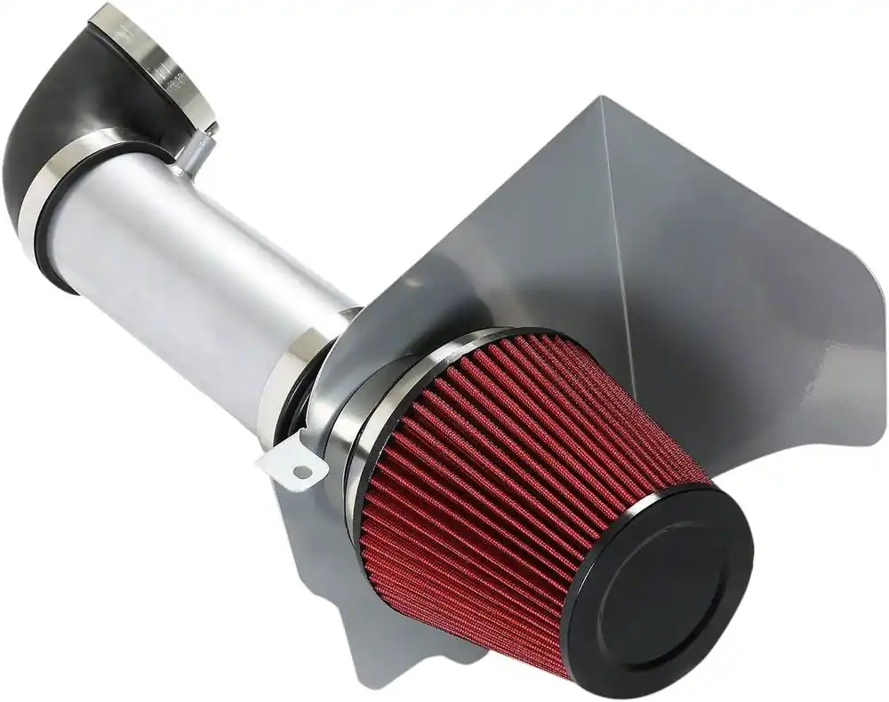 Popular Aluminum Cold Air Intake with Red Filter; Silver