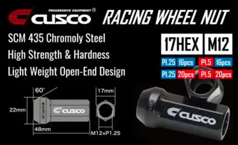 Cusco Universal Wheel Lug Nut Set M12 x P1.5mm - Black (16pcs) — PMD Premier Motoring Development Budget