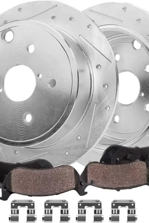 4pc Rear Drilled Slotted Rotors and Ceramic Brake Pads Kit Free Returns