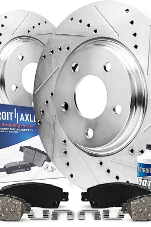 Premium 6pc Front Drilled Slotted Rotors and Ceramic Brake Pads Kit