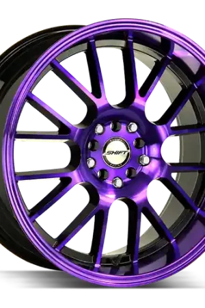 Fresh Stock Shift Crank 5x100/5x114.3 18x8.5 +30 Gloss Black Purple Machined