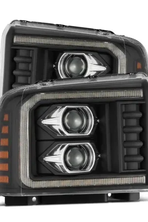 Place Order AlphaRex 05-07 Ford F250/350/450/550 Super Duty PRO-Series Proj. Headlights Blk w/Seq Sig. + SWB DRL