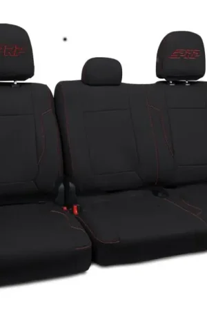 PRP 12-14 Ford Raptor Rear Bench Seat Covers - Black w/ Red Stitch Clearance