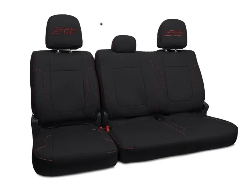 PRP 12-14 Ford Raptor Rear Bench Seat Covers - Black w/ Red Stitch Clearance