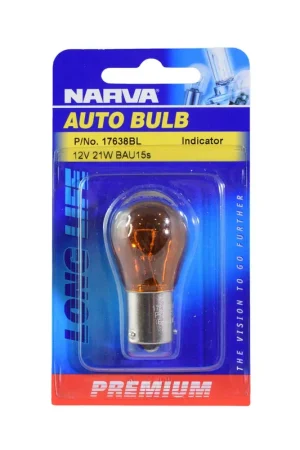 Narva 17638BL 12V 21W PY21W Amber Incandescent Bayonet BAU15S Globe - Single Brand New