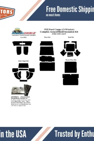 Insulation Sound Deadener Kit for 32 Ford Coupe Acoustishield Complete 3-Window Secure Checkout