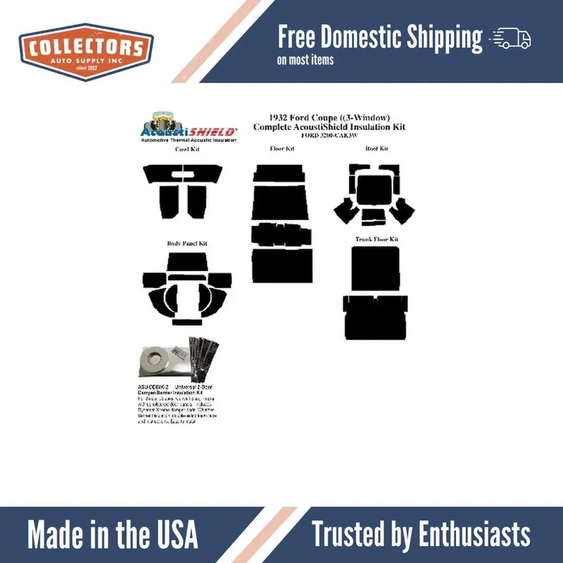 Insulation Sound Deadener Kit for 32 Ford Coupe Acoustishield Complete 3-Window Secure Checkout