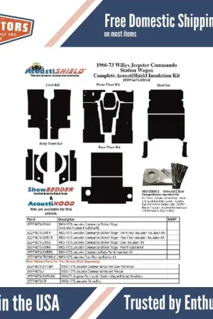 Insulation Sound Deadener Kit for 1966-73 Jeep Jeepster/Commando Wagon Complete Low Price