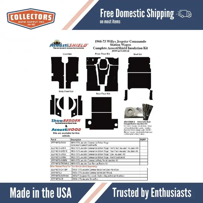 Insulation Sound Deadener Kit for 1966-73 Jeep Jeepster/Commando Wagon Complete Low Price