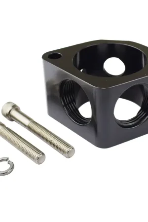 Proflow Water Neck Spacer 2 Billet Aluminium Black 2 x AN16 Outlets 2 x 1/8in NTP Ports For Chevrolet Buy Direct