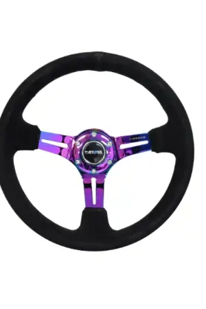 NRG Reinforced Steering Wheel 350mm Suede 3in Deep Slotted Neochrome Modern