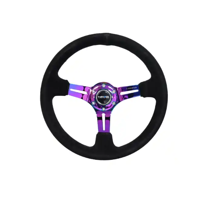 NRG Reinforced Steering Wheel 350mm Suede 3in Deep Slotted Neochrome Modern