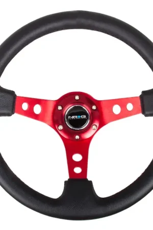 NRG Reinforced Steering Wheel - 350mm Deep, Black Leather with Red Spokes Limited Time