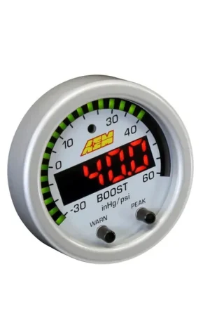 Certified AEM X-Series Boost Pressure Gauge -30~60psi / -1~4bar. Black Bezel & Black Faceplate