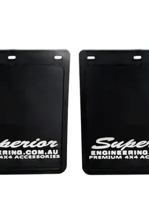 Superior Engineering Rubber Mudflaps Small 250mm x 230mm White Logo Pair Genuine