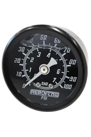 Aeroflow 1 1/2" 0-100 PSI Liquid Filled Pressure Gauge - Black Face/White Pointer While Supplies Last
