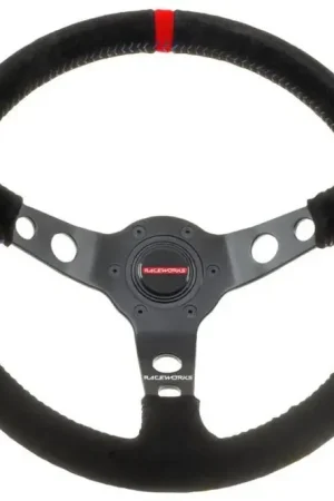 Raceworks Suede Dished Steering Wheel - Black/Black Stitching Warranty Included