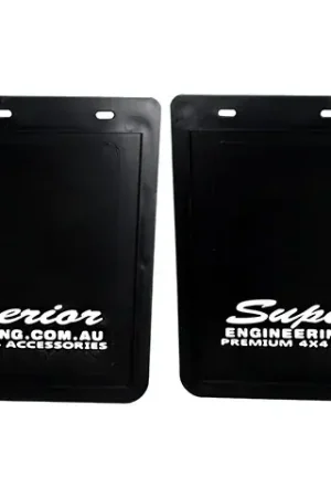 Superior Engineering Rubber Mudflaps Extra Large 355mm x 350mm White Logo Pair Best Choice