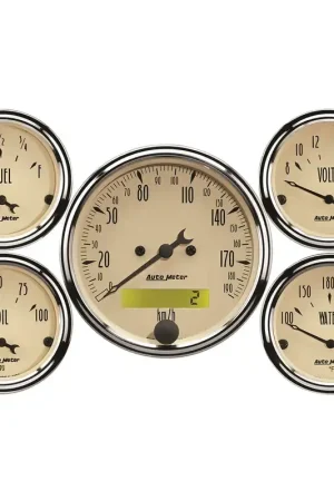 High Quality Autometer 5 pc. Gauge Kit 3-1/8" & 2-1/16" Electric Speedometer KM/H Antique Beige