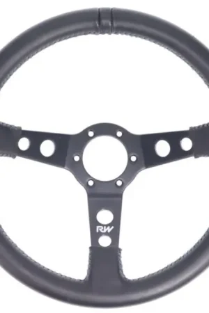 Raceworks Leather Dished Steering Wheel - Black/Black Stitching Luxury