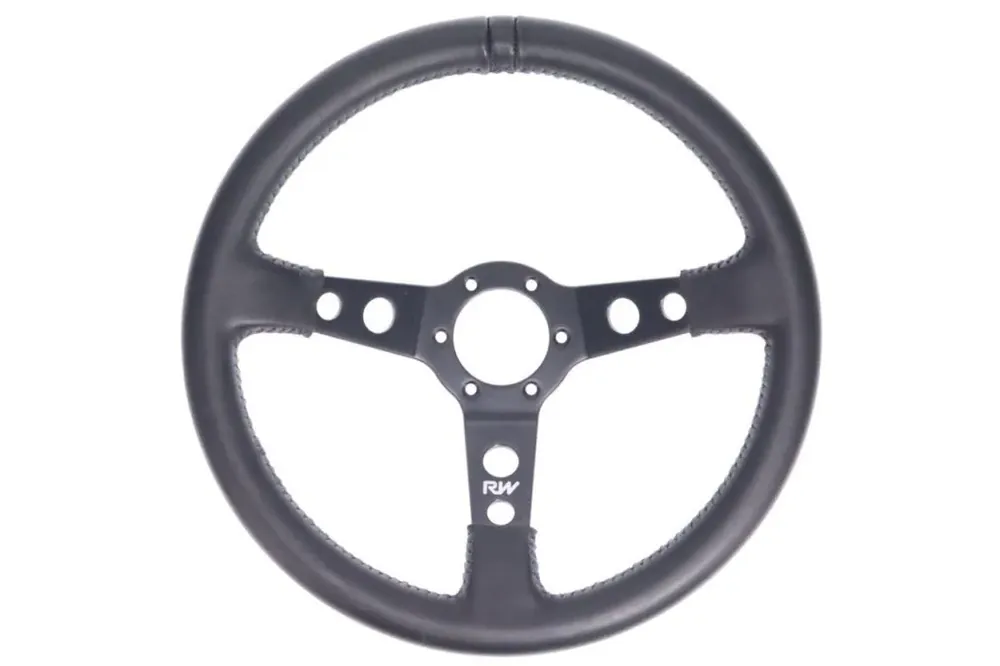 Raceworks Leather Dished Steering Wheel - Black/Black Stitching Luxury