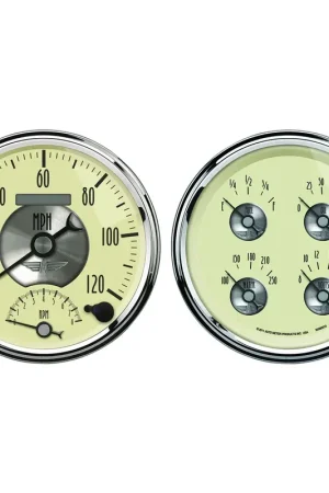 Direct From Manufacturer Autometer 2 Pc. Gauge Kit 5" Quad & Tach/Speedo Electric 240-33 ohm - Prestige Antique Ivory