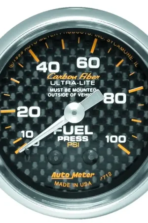 Viral Autometer 2-1/16" Fuel Pressure 0-100 PSI Mechanical Carbon Fiber